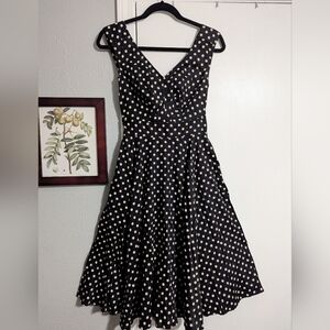 eShakti Black Polka Dot Full A-line Vintage-Style Dress Size 8